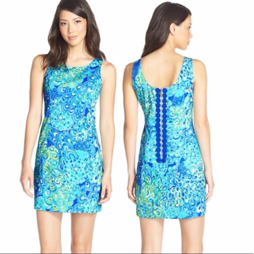 Lilly Pulitzer Cathy shift dress peacock swirls Lilly Lagoon Print Size 0